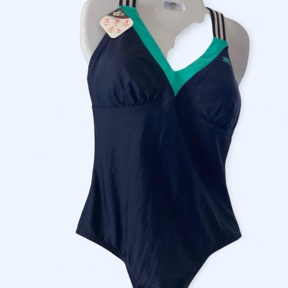 Navy blue and green one-piece swimsuit with straps L  #swimwear Zeroxposure